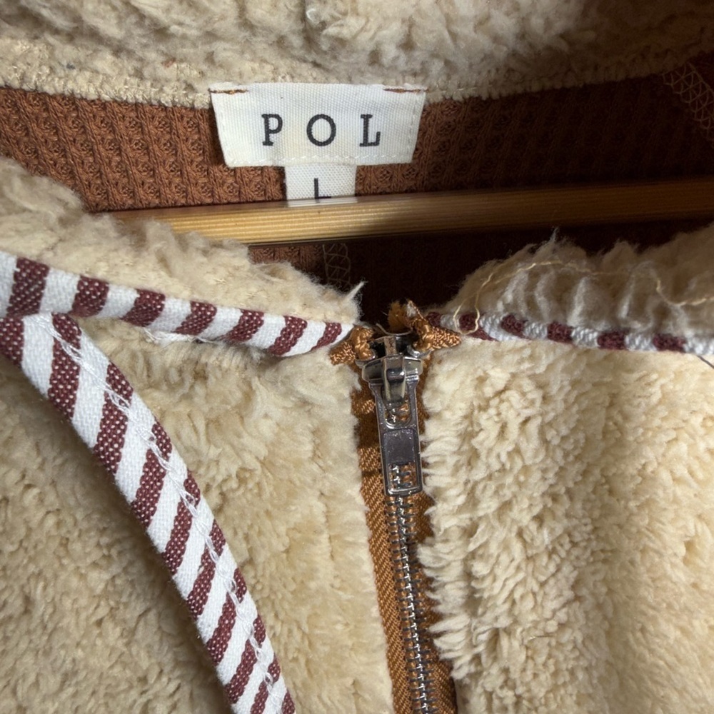 POL Half Zip Up Fleece Mix Back Star Patch Hoodie Oversized - Picture 3 of 5